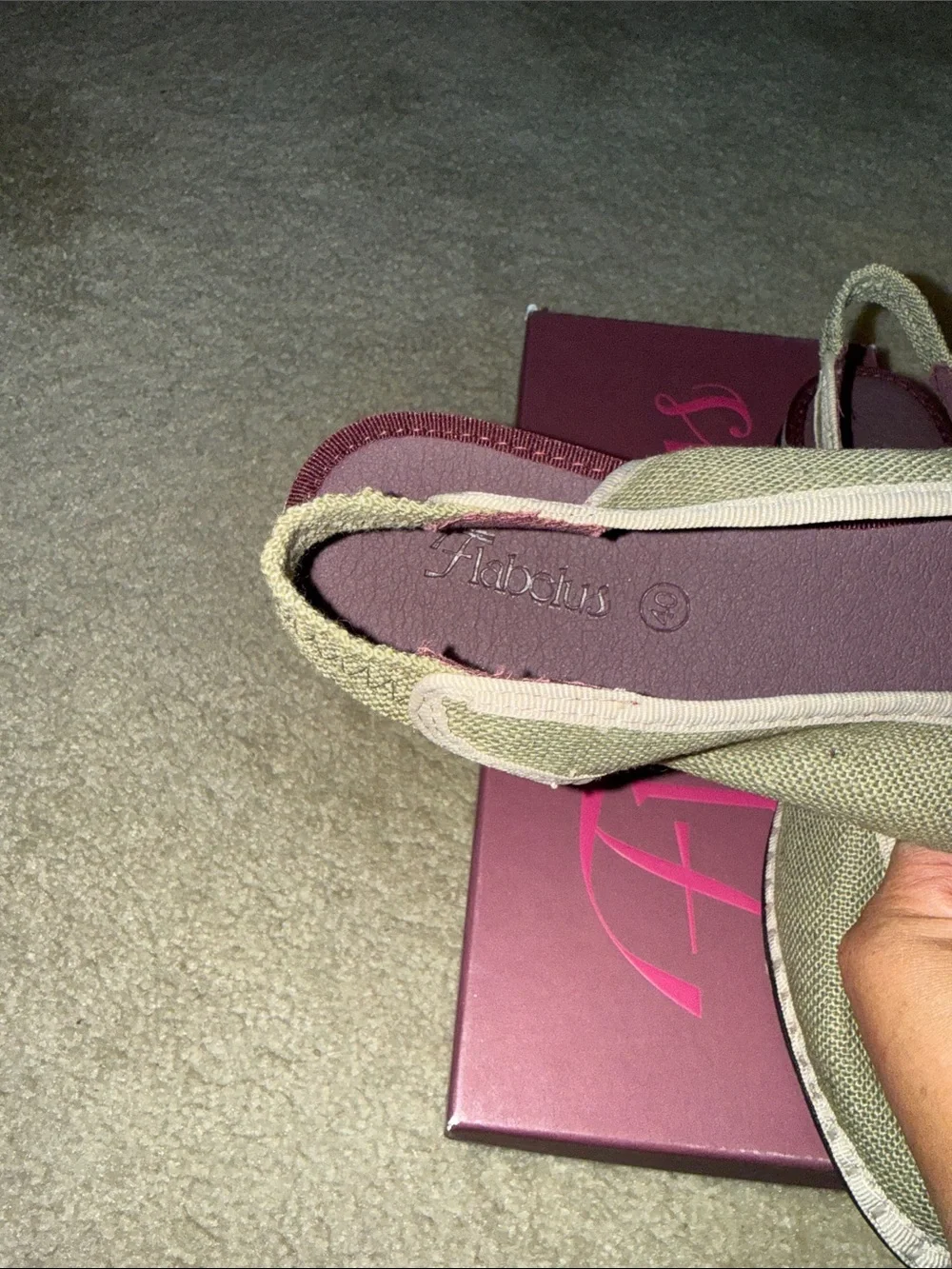 Flabelus Olive Canvas Slingback Flats with Beige Trim - Picture 5 of 7